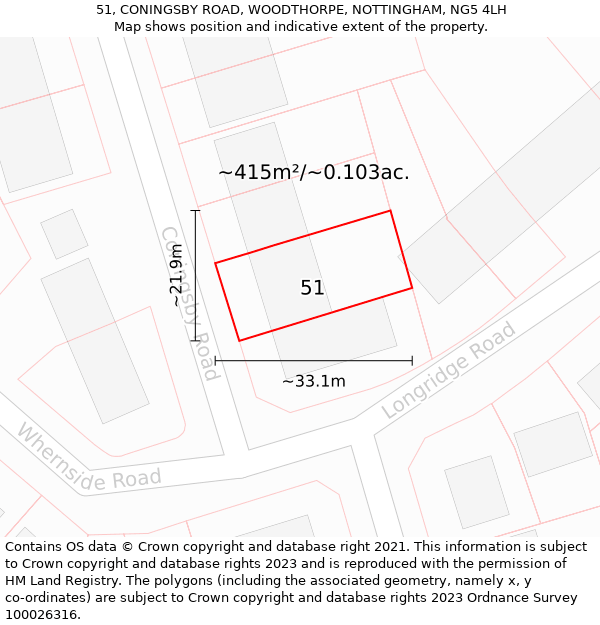 51, CONINGSBY ROAD, WOODTHORPE, NOTTINGHAM, NG5 4LH: Plot and title map