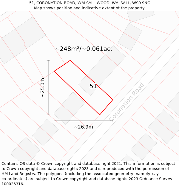 51, CORONATION ROAD, WALSALL WOOD, WALSALL, WS9 9NG: Plot and title map