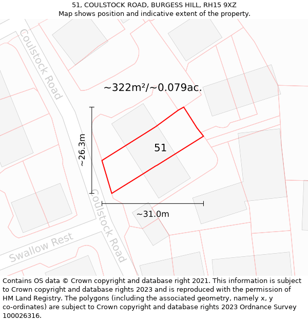 51, COULSTOCK ROAD, BURGESS HILL, RH15 9XZ: Plot and title map