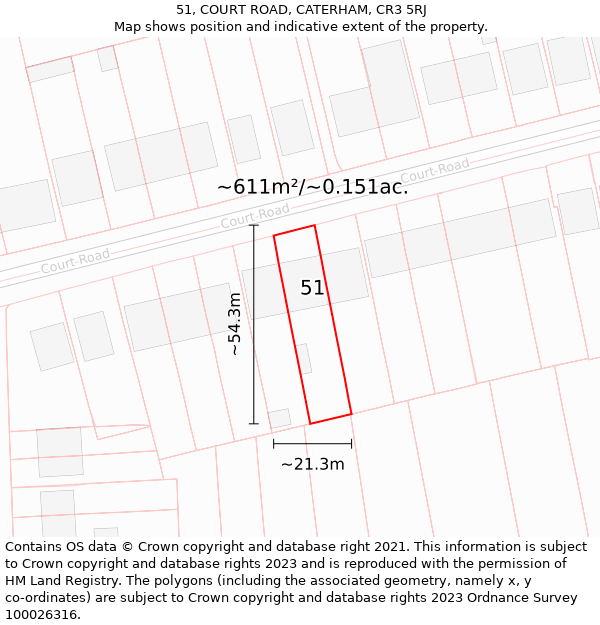 51, COURT ROAD, CATERHAM, CR3 5RJ: Plot and title map