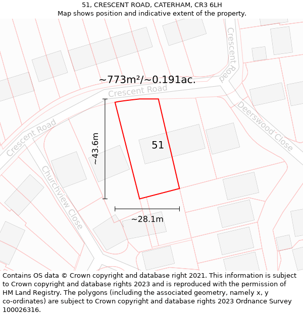 51, CRESCENT ROAD, CATERHAM, CR3 6LH: Plot and title map