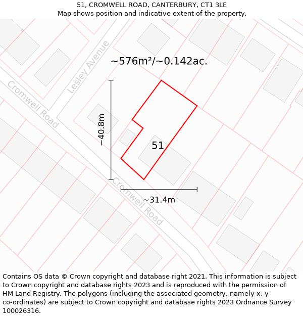 51, CROMWELL ROAD, CANTERBURY, CT1 3LE: Plot and title map