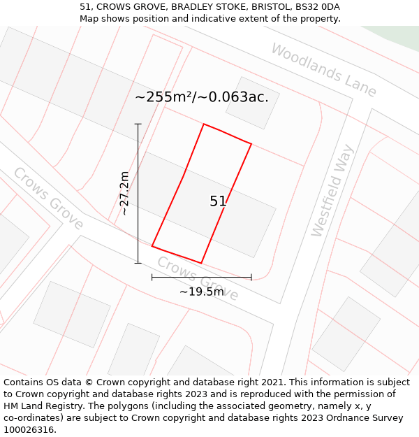 51, CROWS GROVE, BRADLEY STOKE, BRISTOL, BS32 0DA: Plot and title map