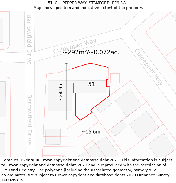 51, CULPEPPER WAY, STAMFORD, PE9 3WL: Plot and title map