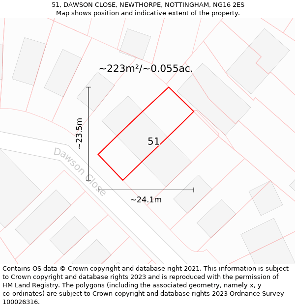 51, DAWSON CLOSE, NEWTHORPE, NOTTINGHAM, NG16 2ES: Plot and title map