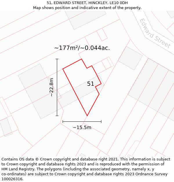 51, EDWARD STREET, HINCKLEY, LE10 0DH: Plot and title map