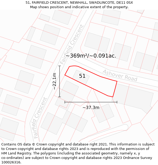 51, FAIRFIELD CRESCENT, NEWHALL, SWADLINCOTE, DE11 0SX: Plot and title map