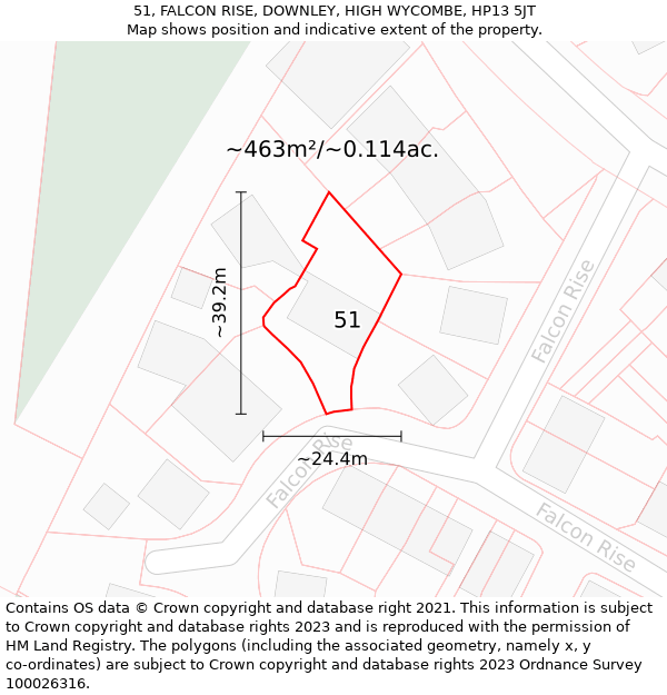 51, FALCON RISE, DOWNLEY, HIGH WYCOMBE, HP13 5JT: Plot and title map