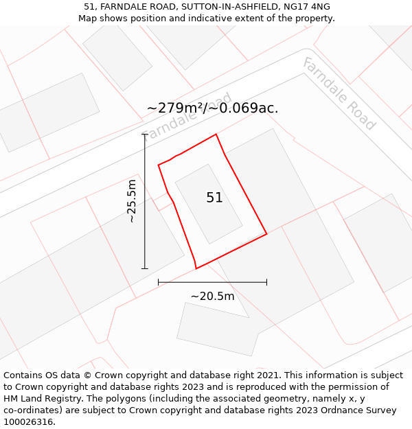 51, FARNDALE ROAD, SUTTON-IN-ASHFIELD, NG17 4NG: Plot and title map