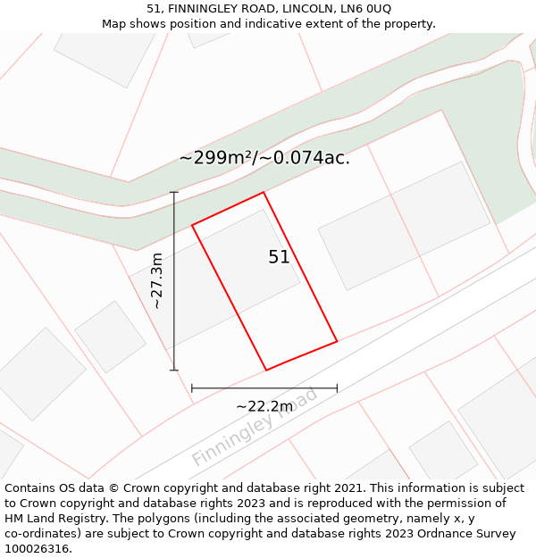 51, FINNINGLEY ROAD, LINCOLN, LN6 0UQ: Plot and title map