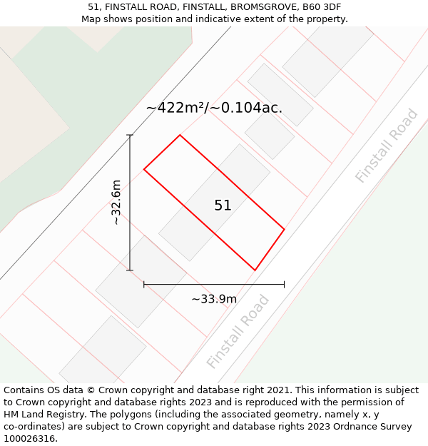 51, FINSTALL ROAD, FINSTALL, BROMSGROVE, B60 3DF: Plot and title map