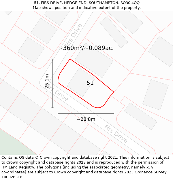 51, FIRS DRIVE, HEDGE END, SOUTHAMPTON, SO30 4QQ: Plot and title map