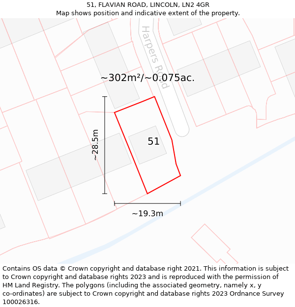 51, FLAVIAN ROAD, LINCOLN, LN2 4GR: Plot and title map