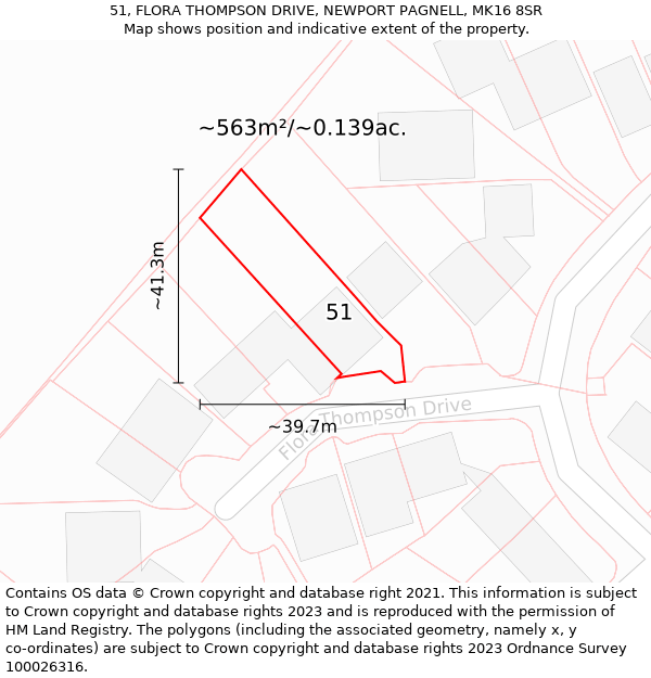 51, FLORA THOMPSON DRIVE, NEWPORT PAGNELL, MK16 8SR: Plot and title map