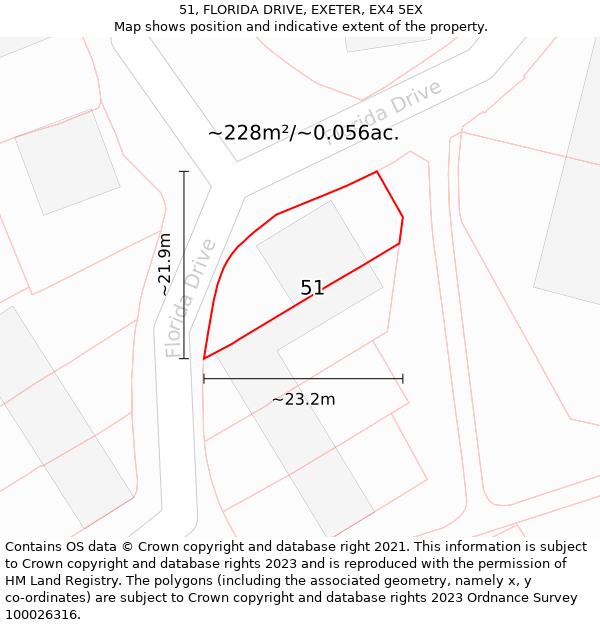 51, FLORIDA DRIVE, EXETER, EX4 5EX: Plot and title map