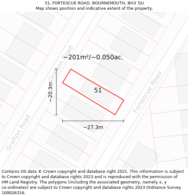 51, FORTESCUE ROAD, BOURNEMOUTH, BH3 7JU: Plot and title map