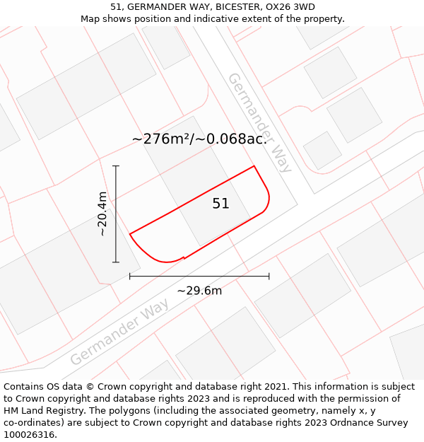 51, GERMANDER WAY, BICESTER, OX26 3WD: Plot and title map