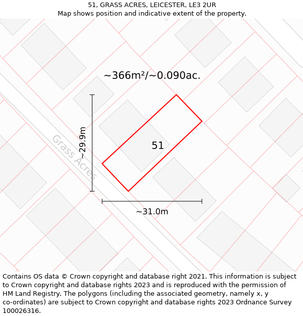 51, GRASS ACRES, LEICESTER, LE3 2UR: Plot and title map