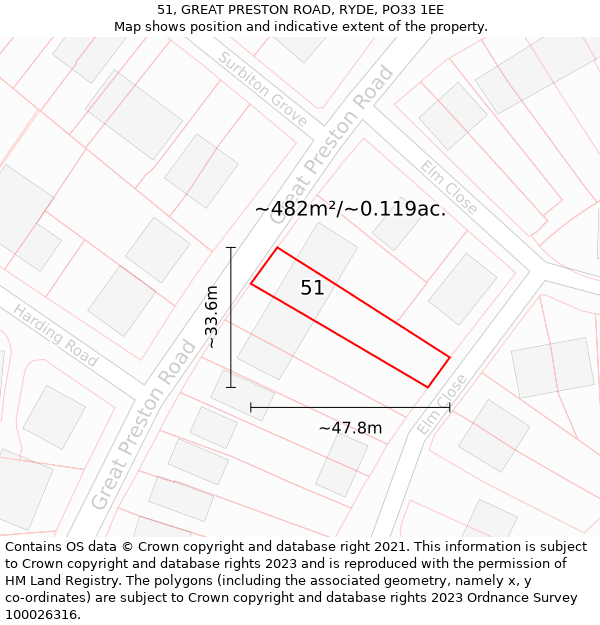 51, GREAT PRESTON ROAD, RYDE, PO33 1EE: Plot and title map
