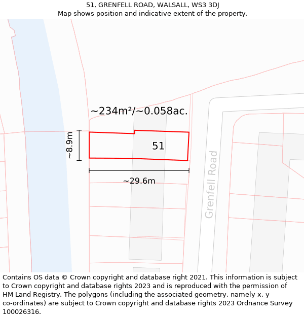 51, GRENFELL ROAD, WALSALL, WS3 3DJ: Plot and title map