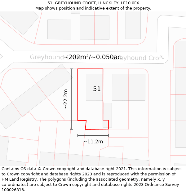 51, GREYHOUND CROFT, HINCKLEY, LE10 0FX: Plot and title map