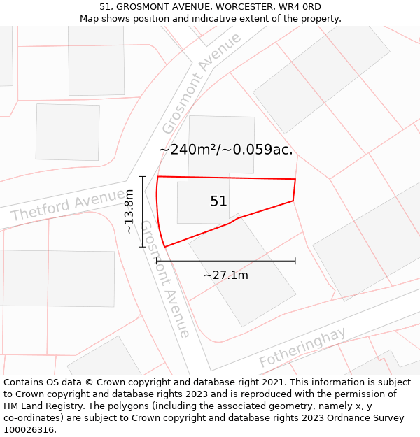 51, GROSMONT AVENUE, WORCESTER, WR4 0RD: Plot and title map