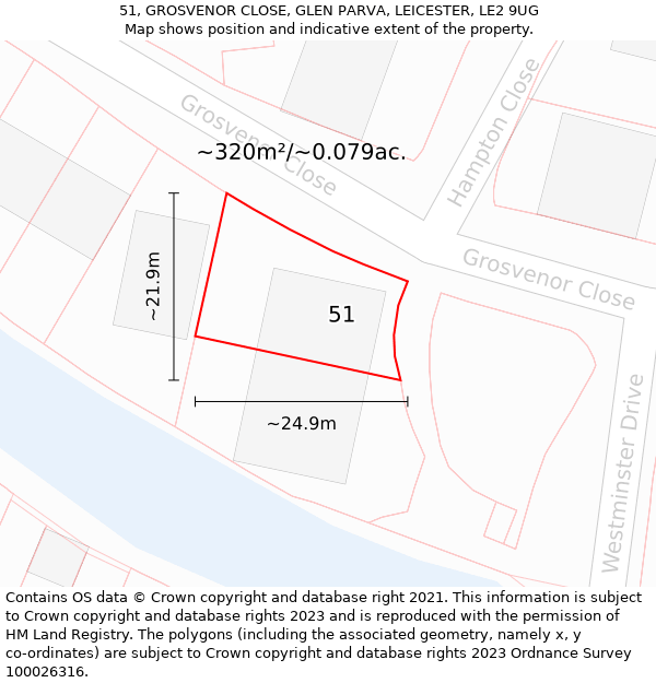 51, GROSVENOR CLOSE, GLEN PARVA, LEICESTER, LE2 9UG: Plot and title map