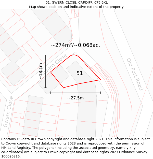 51, GWERN CLOSE, CARDIFF, CF5 6XL: Plot and title map