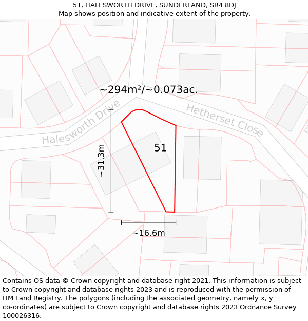 51, HALESWORTH DRIVE, SUNDERLAND, SR4 8DJ: Plot and title map