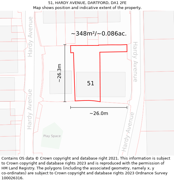 51, HARDY AVENUE, DARTFORD, DA1 2FE: Plot and title map