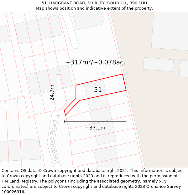 51, HARGRAVE ROAD, SHIRLEY, SOLIHULL, B90 1HU: Plot and title map