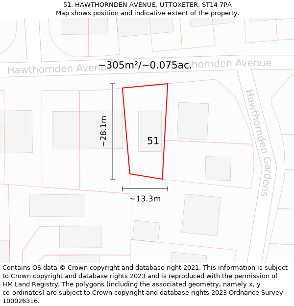 51, HAWTHORNDEN AVENUE, UTTOXETER, ST14 7PA: Plot and title map