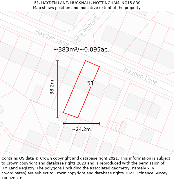 51, HAYDEN LANE, HUCKNALL, NOTTINGHAM, NG15 8BS: Plot and title map