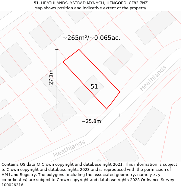 51, HEATHLANDS, YSTRAD MYNACH, HENGOED, CF82 7NZ: Plot and title map