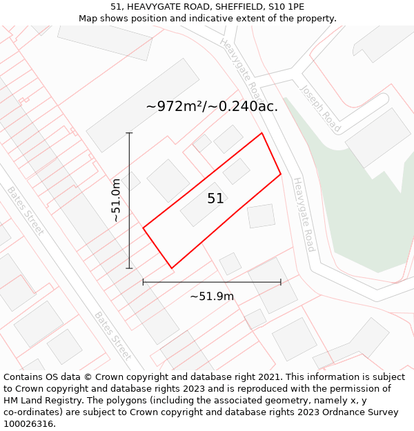 51, HEAVYGATE ROAD, SHEFFIELD, S10 1PE: Plot and title map