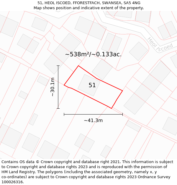 51, HEOL ISCOED, FFORESTFACH, SWANSEA, SA5 4NG: Plot and title map