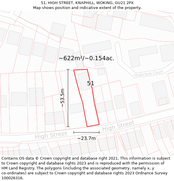 51, HIGH STREET, KNAPHILL, WOKING, GU21 2PX: Plot and title map