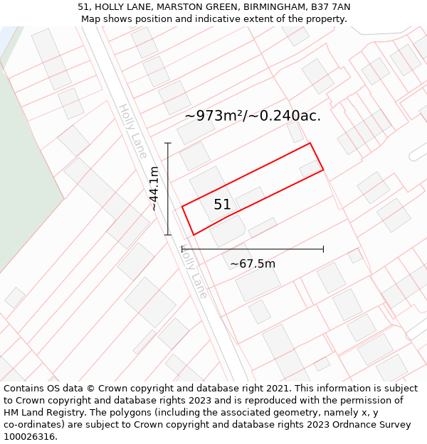 51, HOLLY LANE, MARSTON GREEN, BIRMINGHAM, B37 7AN: Plot and title map