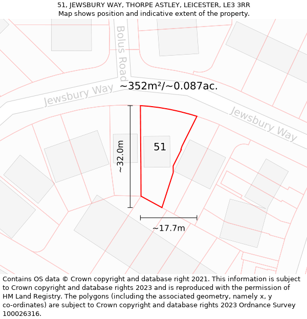 51, JEWSBURY WAY, THORPE ASTLEY, LEICESTER, LE3 3RR: Plot and title map