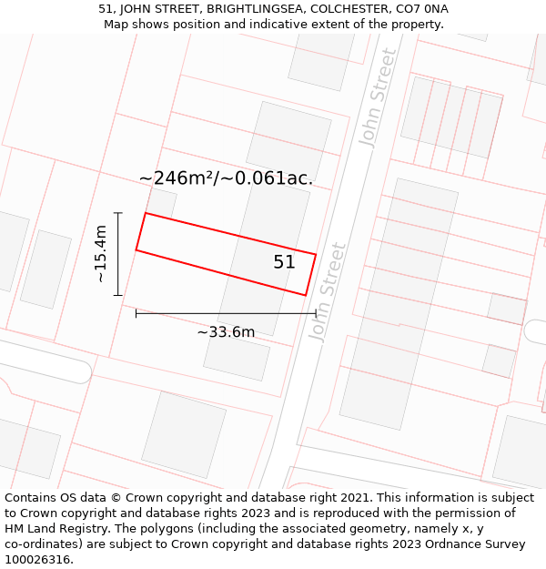 51, JOHN STREET, BRIGHTLINGSEA, COLCHESTER, CO7 0NA: Plot and title map