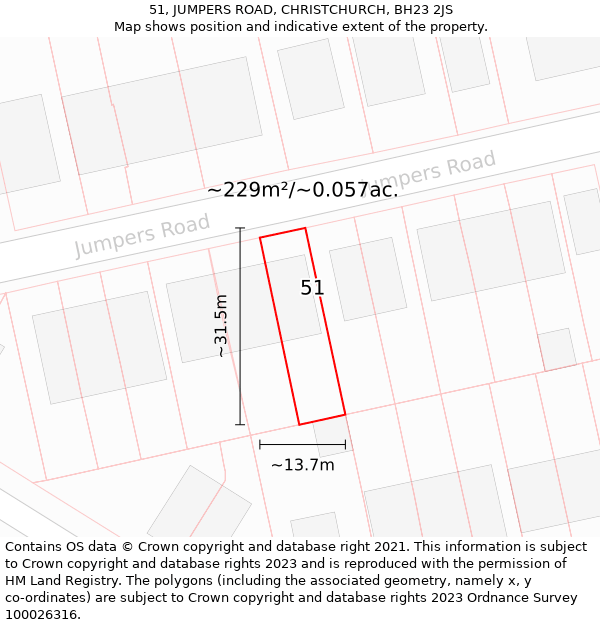 51, JUMPERS ROAD, CHRISTCHURCH, BH23 2JS: Plot and title map