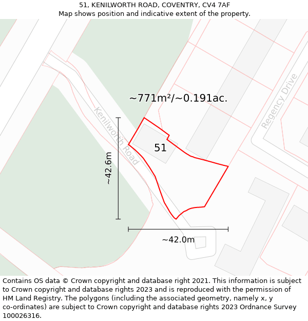 51, KENILWORTH ROAD, COVENTRY, CV4 7AF: Plot and title map