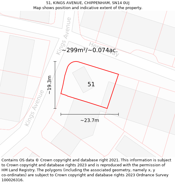 51, KINGS AVENUE, CHIPPENHAM, SN14 0UJ: Plot and title map