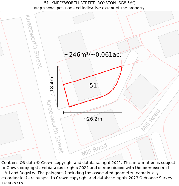 51, KNEESWORTH STREET, ROYSTON, SG8 5AQ: Plot and title map