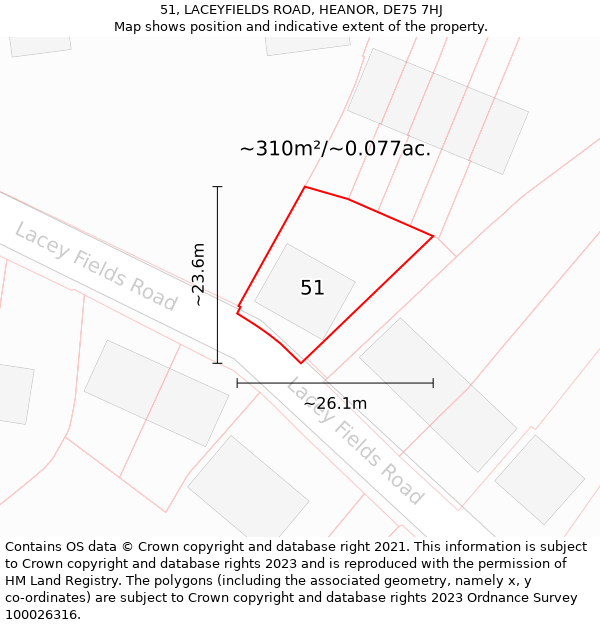 51, LACEYFIELDS ROAD, HEANOR, DE75 7HJ: Plot and title map