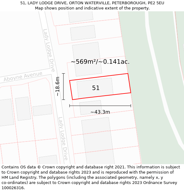 51, LADY LODGE DRIVE, ORTON WATERVILLE, PETERBOROUGH, PE2 5EU: Plot and title map