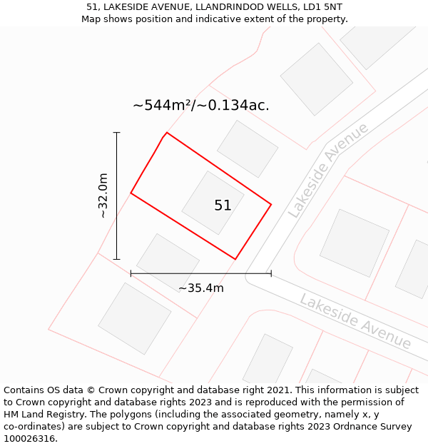 51, LAKESIDE AVENUE, LLANDRINDOD WELLS, LD1 5NT: Plot and title map