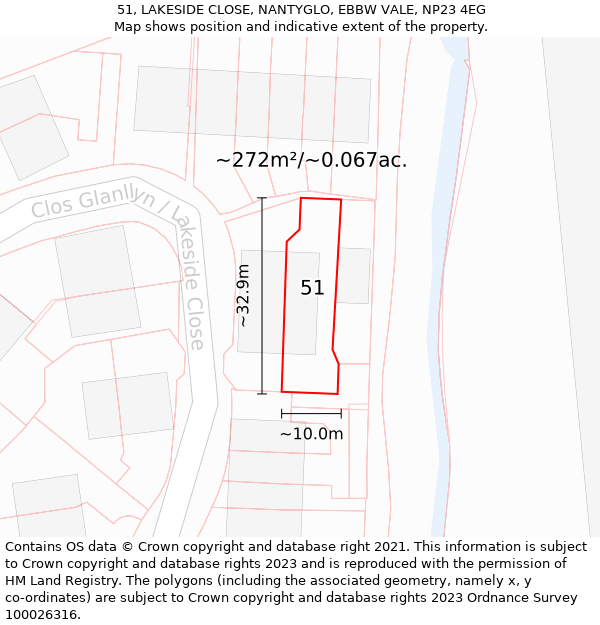51, LAKESIDE CLOSE, NANTYGLO, EBBW VALE, NP23 4EG: Plot and title map