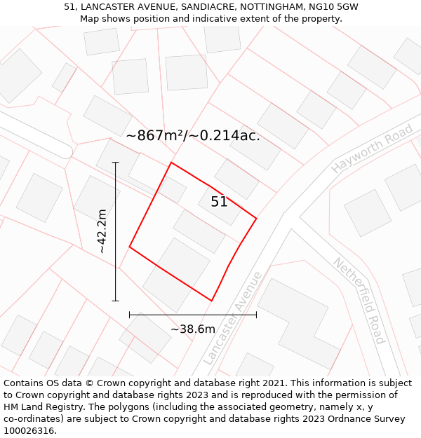 51, LANCASTER AVENUE, SANDIACRE, NOTTINGHAM, NG10 5GW: Plot and title map