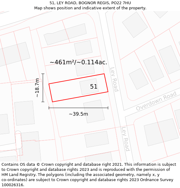 51, LEY ROAD, BOGNOR REGIS, PO22 7HU: Plot and title map